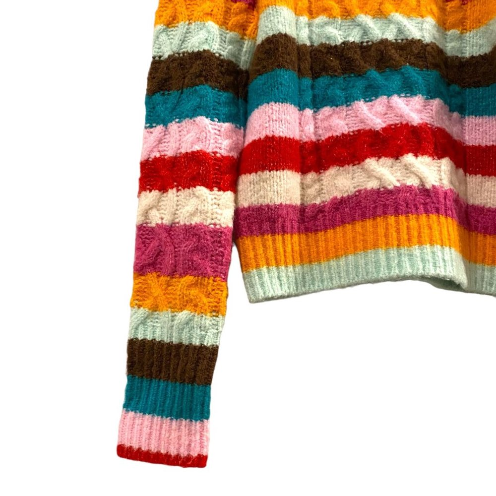 Halogen X Atlantic-Pacific Multi-Colored Striped Cable Knit Sweater XS - Picture 4 of 6